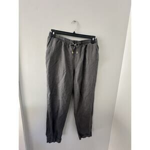 Ellen Tracy Linen Pants Womens Gray Drawstring Coastal Lagenlook M